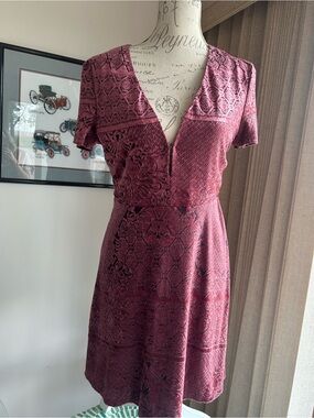 Wayf Burgundy Short-Sleeve V-Neck Mini Dress